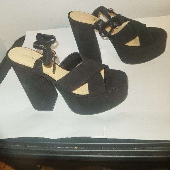 Lisa Vicky Jam Strapped Retro Platform Sandal Block Heel Black Size 9 New In Box - Picture 4 of 8